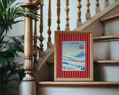 St. Anton Ski Print, Austria Winter Artwork, Vintage Watercolor Wall Art