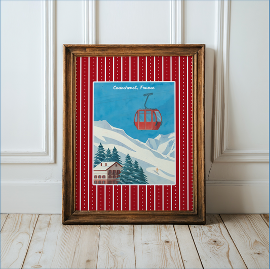 Courchevel Ski Print, France Winter Artwork, Vintage Watercolor Wall Art