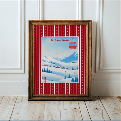 St. Anton Ski Print, Austria Winter Artwork, Vintage Watercolor Wall Art