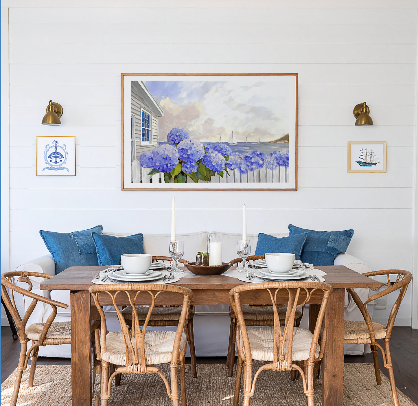 Nantucket Cottage Garden Blue Hydrangea Coastal Wall Art Nantucket Harbor Artwork