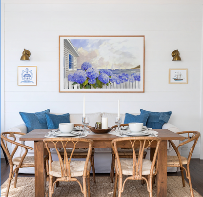 Nantucket Cottage Garden Blue Hydrangea Coastal Wall Art Nantucket Harbor Artwork
