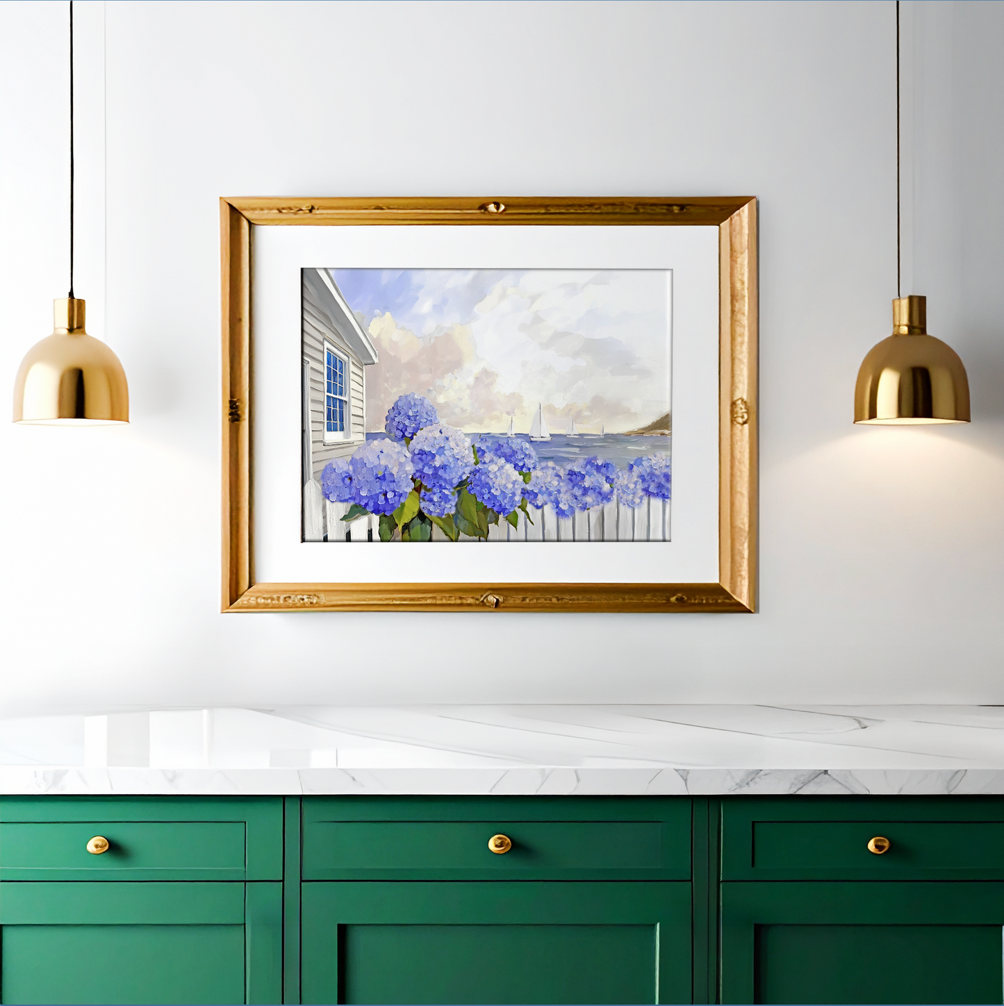 Nantucket Cottage Garden Blue Hydrangea Coastal Wall Art Nantucket Harbor Artwork