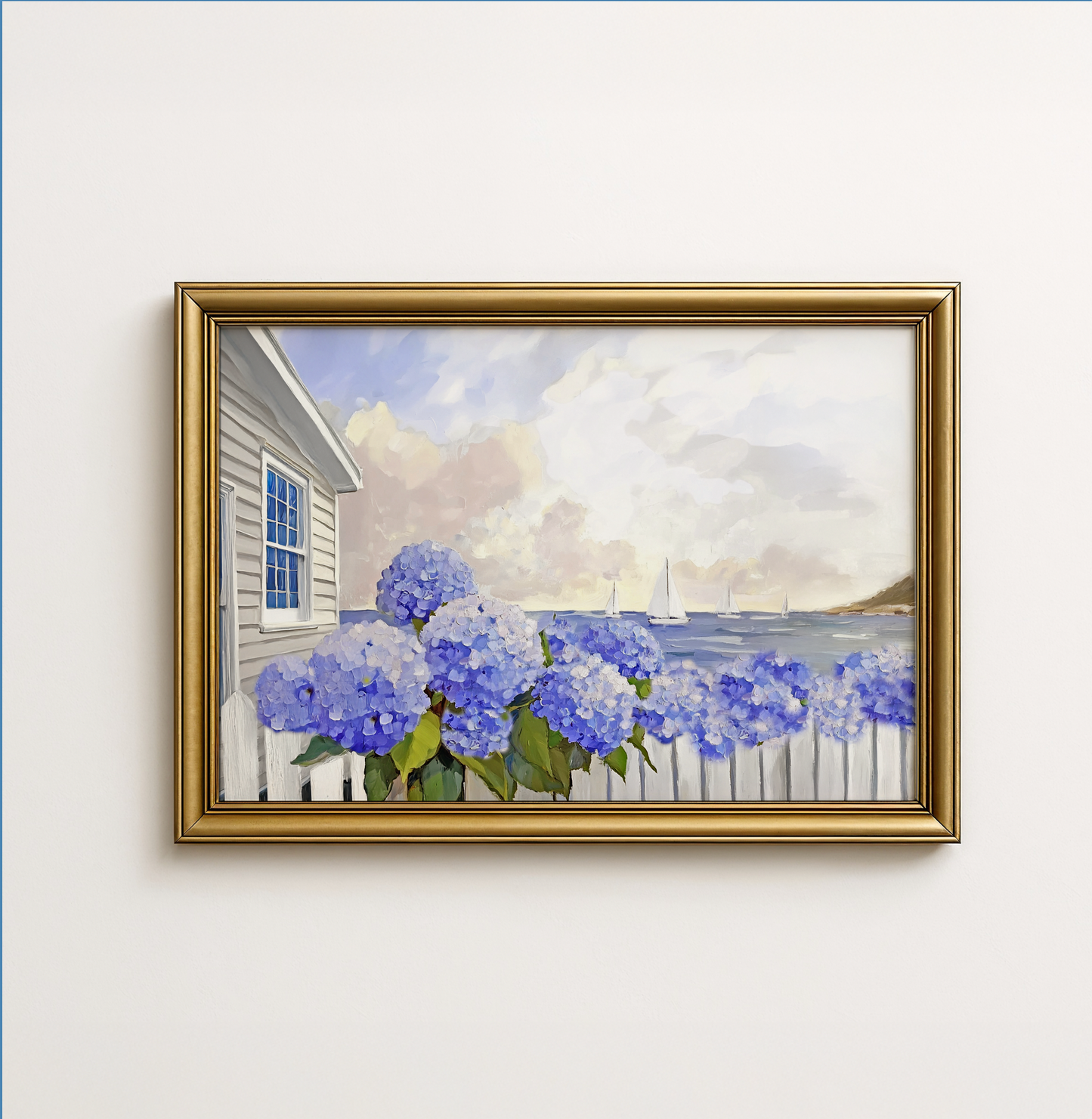 Nantucket Cottage Garden Blue Hydrangea Coastal Wall Art Nantucket Harbor Artwork