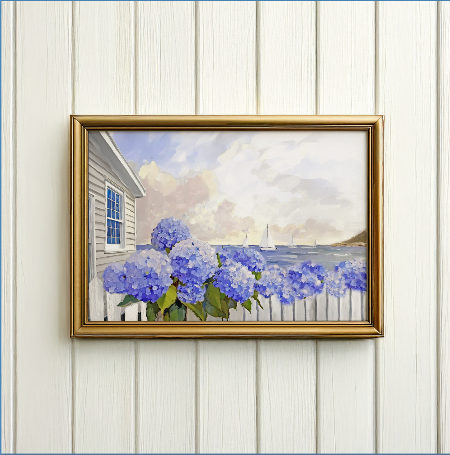 Nantucket Cottage Garden Blue Hydrangea Coastal Wall Art Nantucket Harbor Artwork