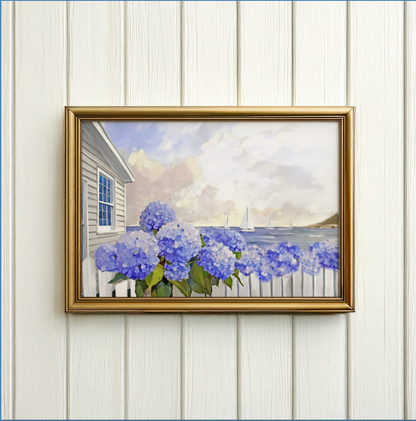 Nantucket Cottage Garden Blue Hydrangea Coastal Wall Art Nantucket Harbor Artwork