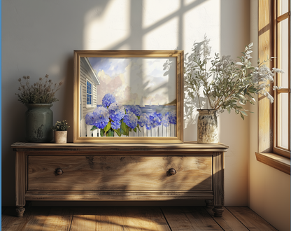 Nantucket Cottage Garden Blue Hydrangea Coastal Wall Art Nantucket Harbor Artwork