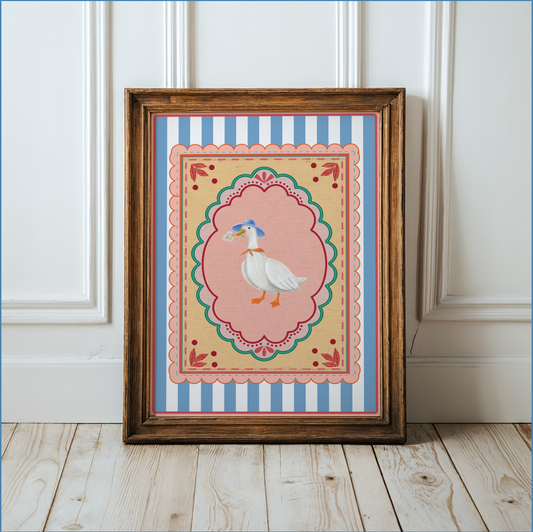 Whimsical Goose Illustration, Watercolor Folk Aesthetic Artwork