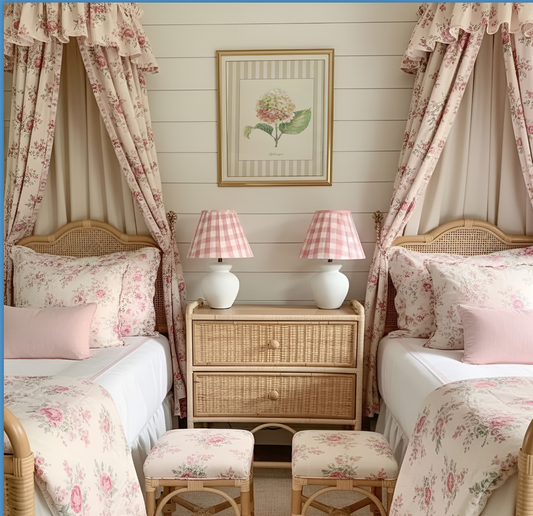 Hydrangea Watercolor Print on Striped Background