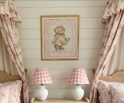 Hamptons Bear Girl  Pink Striped Print