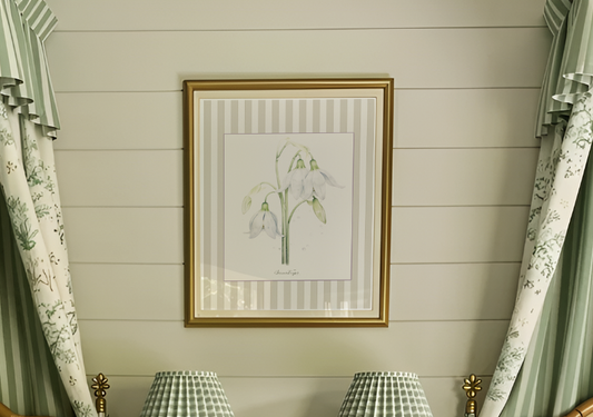 Snowdrops Watercolor Print on Striped Background