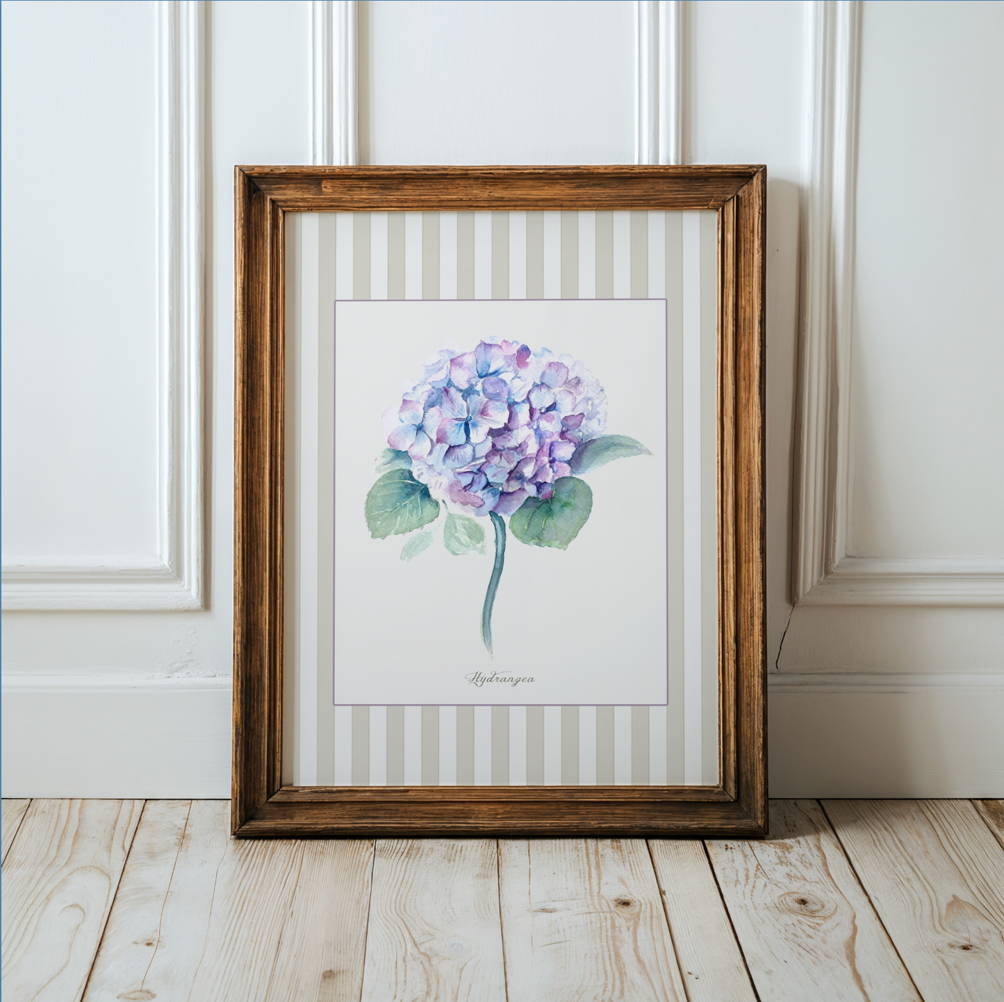 Blue Hydrangea Watercolor Print, Botanical Illustration Cottage Garden Artwork