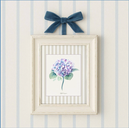Blue Hydrangea Watercolor Print, Botanical Illustration Cottage Garden Artwork