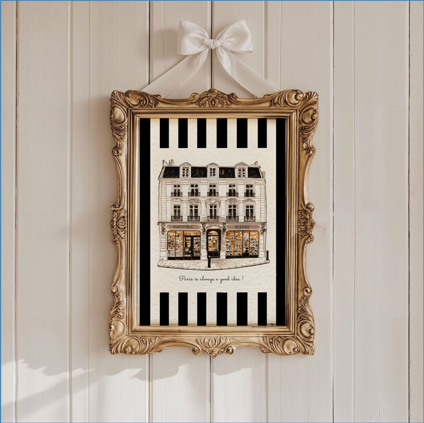 Paris Storefront Illustration French Line Drawing Paris Watercolor Artwork