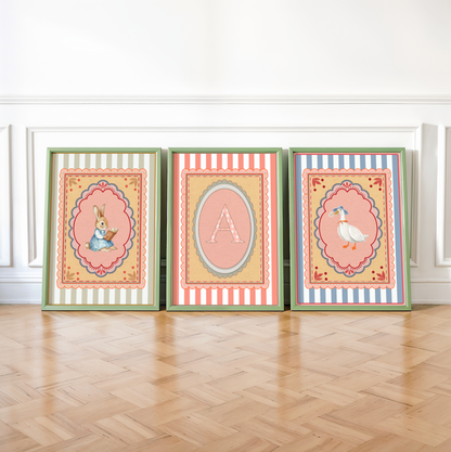 Kids Room Wall Art Set of 3 Custom Nursery Artwork Whimsical Goose Print Bunny Illustration