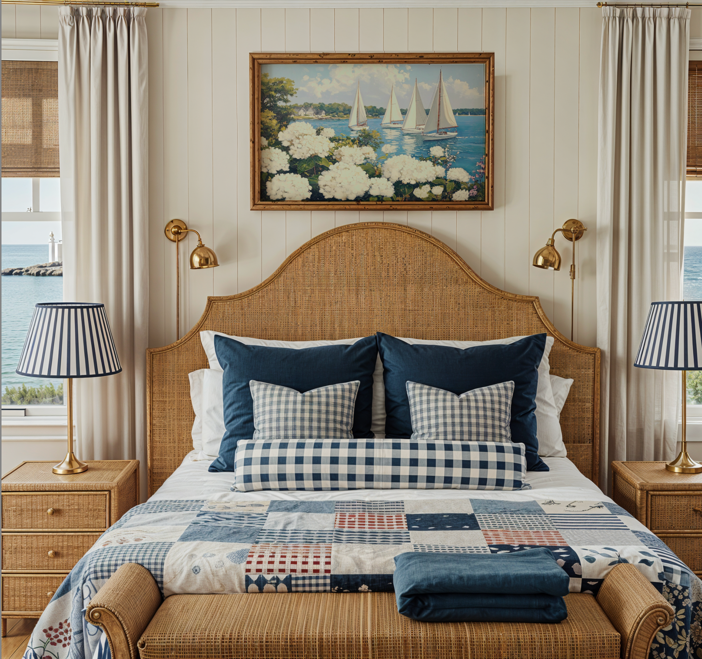 Nantucket Harbor Sailboat Art White Hydrangea Coastal Wall Art Nantucket Harbor Artwork