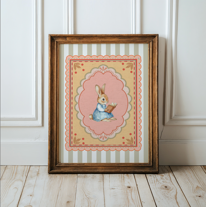 Bunny Illustration Watercolor Print Whimsical Kids Room Artwork Cute Kids Room Decor Nursery Bunny Print Girls Bedroom Wall Art Nursery