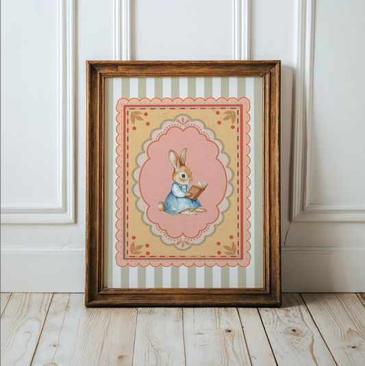 Bunny Illustration Watercolor Print Whimsical Kids Room Artwork Cute Kids Room Decor Nursery Bunny Print Girls Bedroom Wall Art Nursery