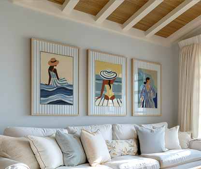 Cote d' Azur Artwork Beach House Collection Gallery Set of 3 Coastal Wall Art