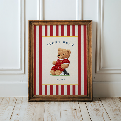 Gallery Set of 3 Vintage Bear Prints on Red Striped Wallpaper