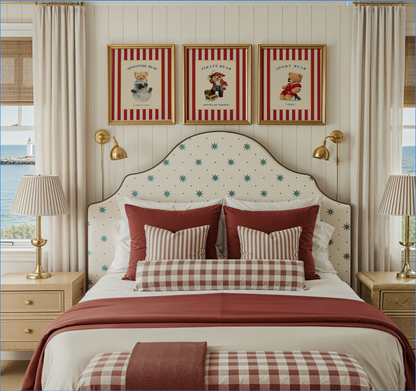 Gallery Set of 3 Vintage Bear Prints on Red Striped Wallpaper