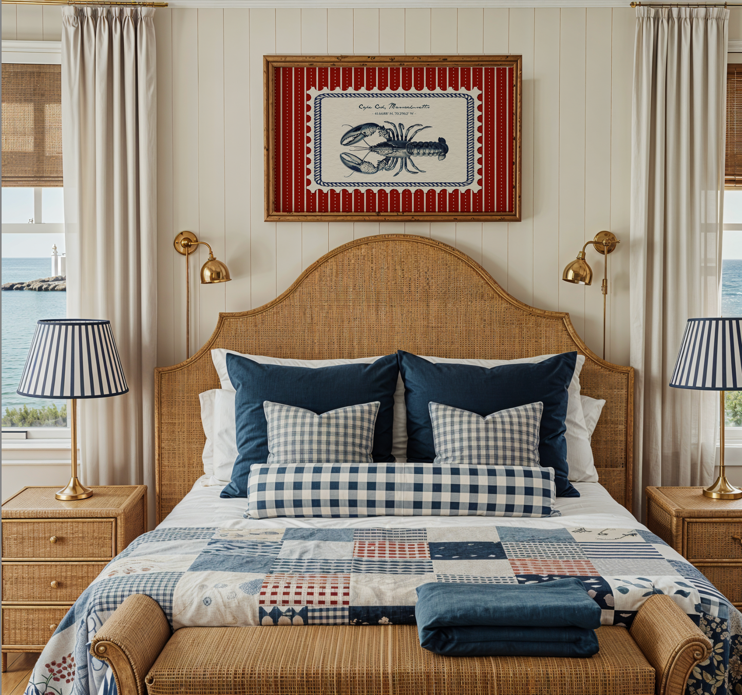 Cape Cod Art Lobster Coastal Wall Art Nantucket Harbor Artwork