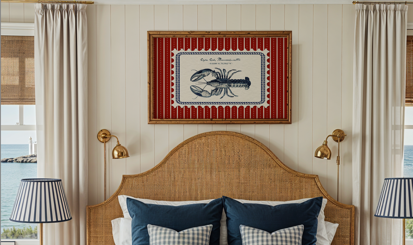Cape Cod Art Lobster Coastal Wall Art Nantucket Harbor Artwork