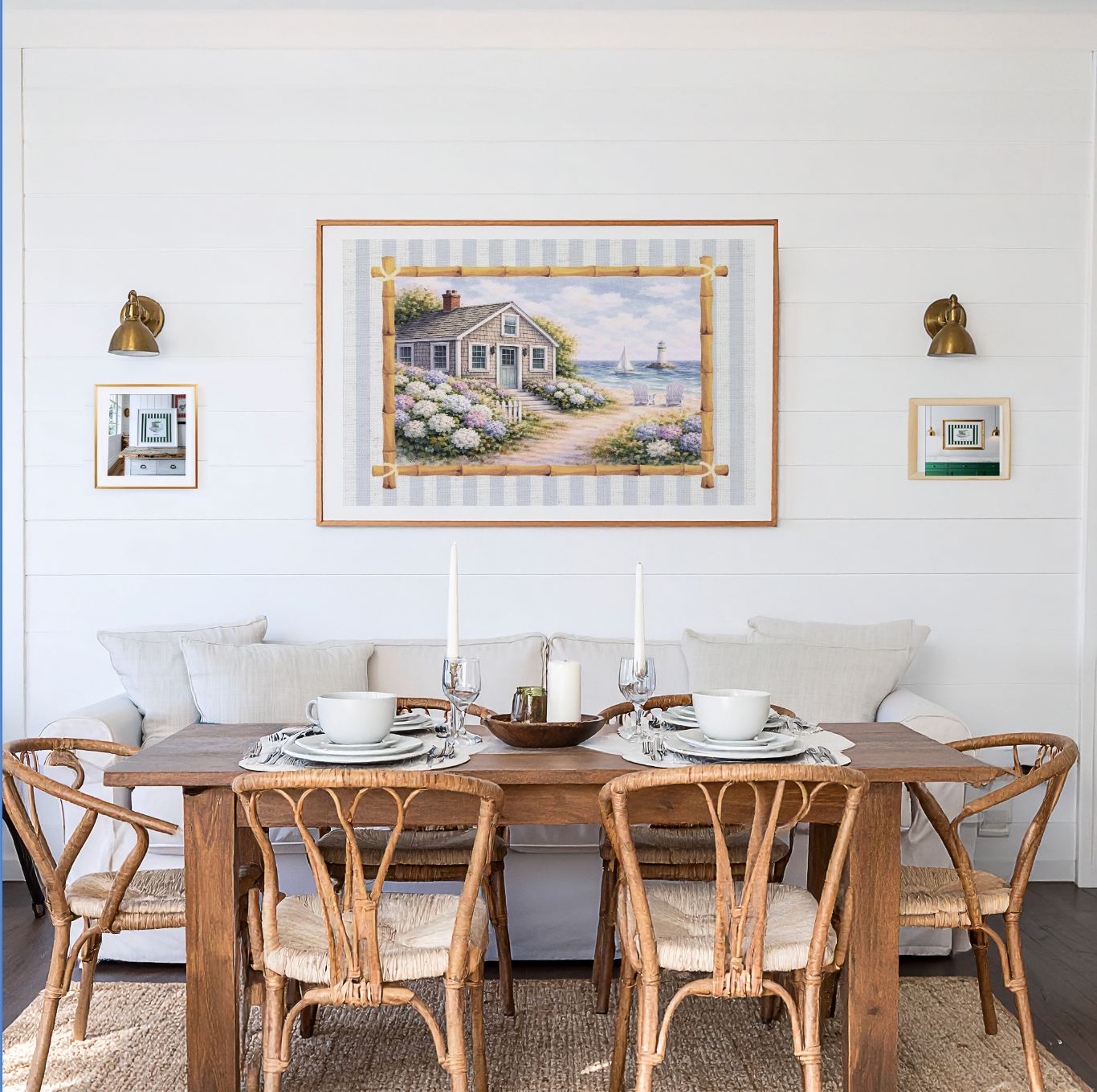 Nantucket Cottage Sailboat Art White Hydrangea Coastal Wall Art Nantucket Harbor Artwork