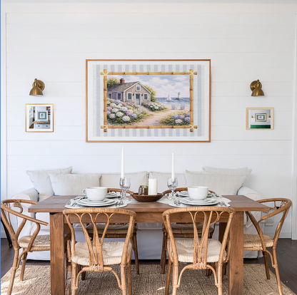 Nantucket Cottage Sailboat Art White Hydrangea Coastal Wall Art Nantucket Harbor Artwork