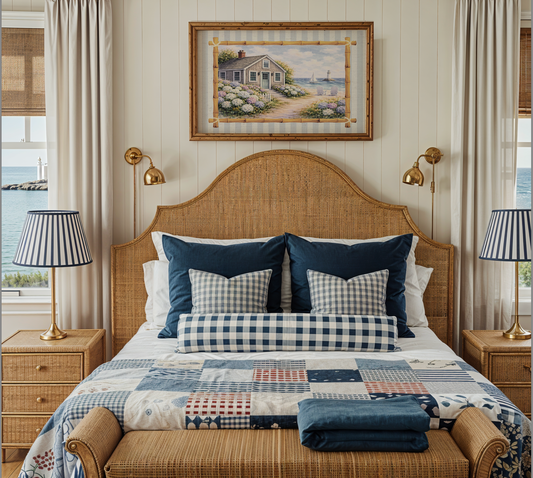 Coastal Cottage Hydrangea Artwork Sailboat Print