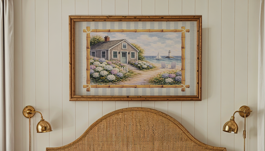 Coastal Cottage Hydrangea Artwork Sailboat Print