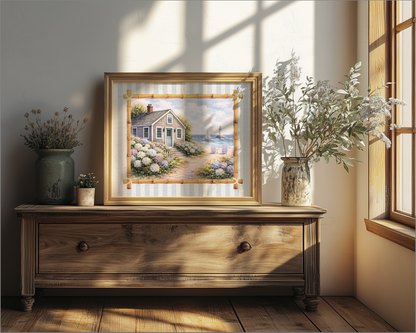 Nantucket Cottage Sailboat Art White Hydrangea Coastal Wall Art Nantucket Harbor Artwork