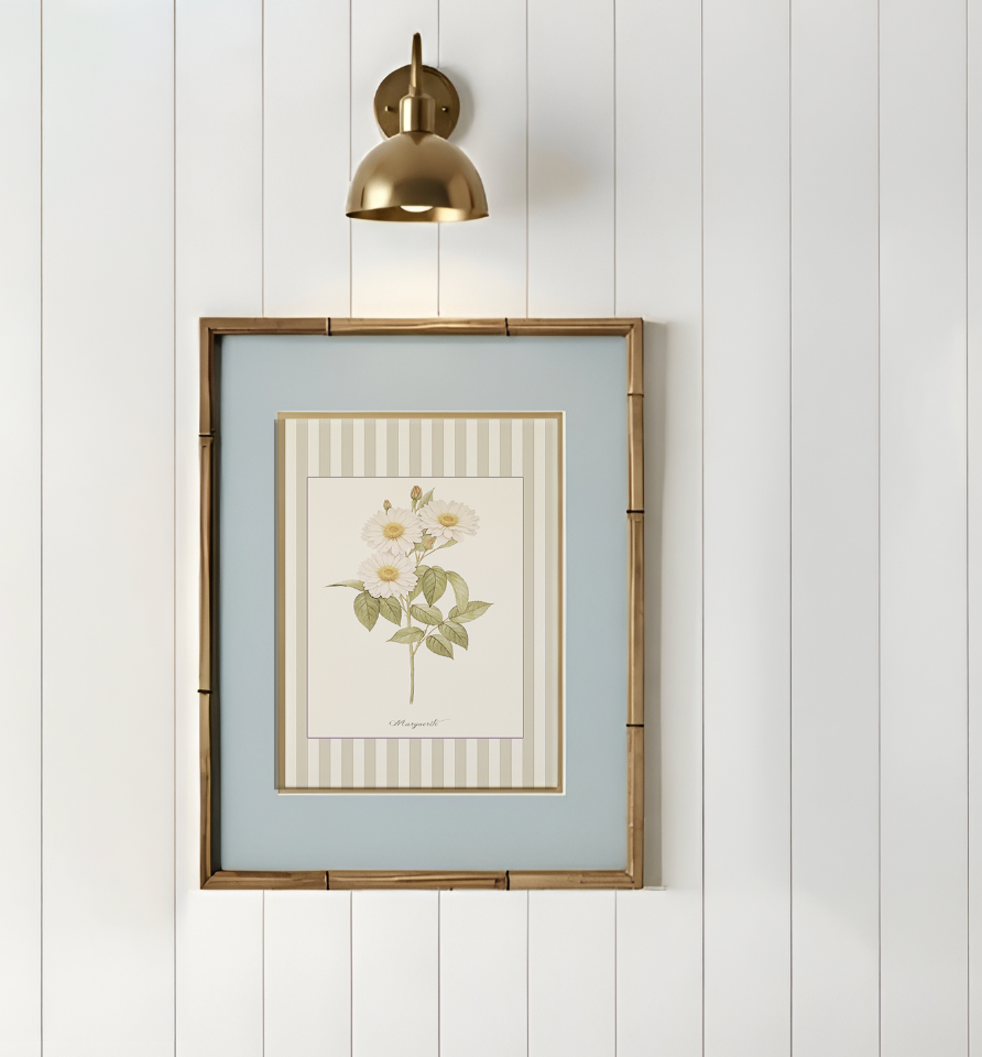 Marguerite Wall Art Botanical Illustration Vintage Flowers Striped Artwork