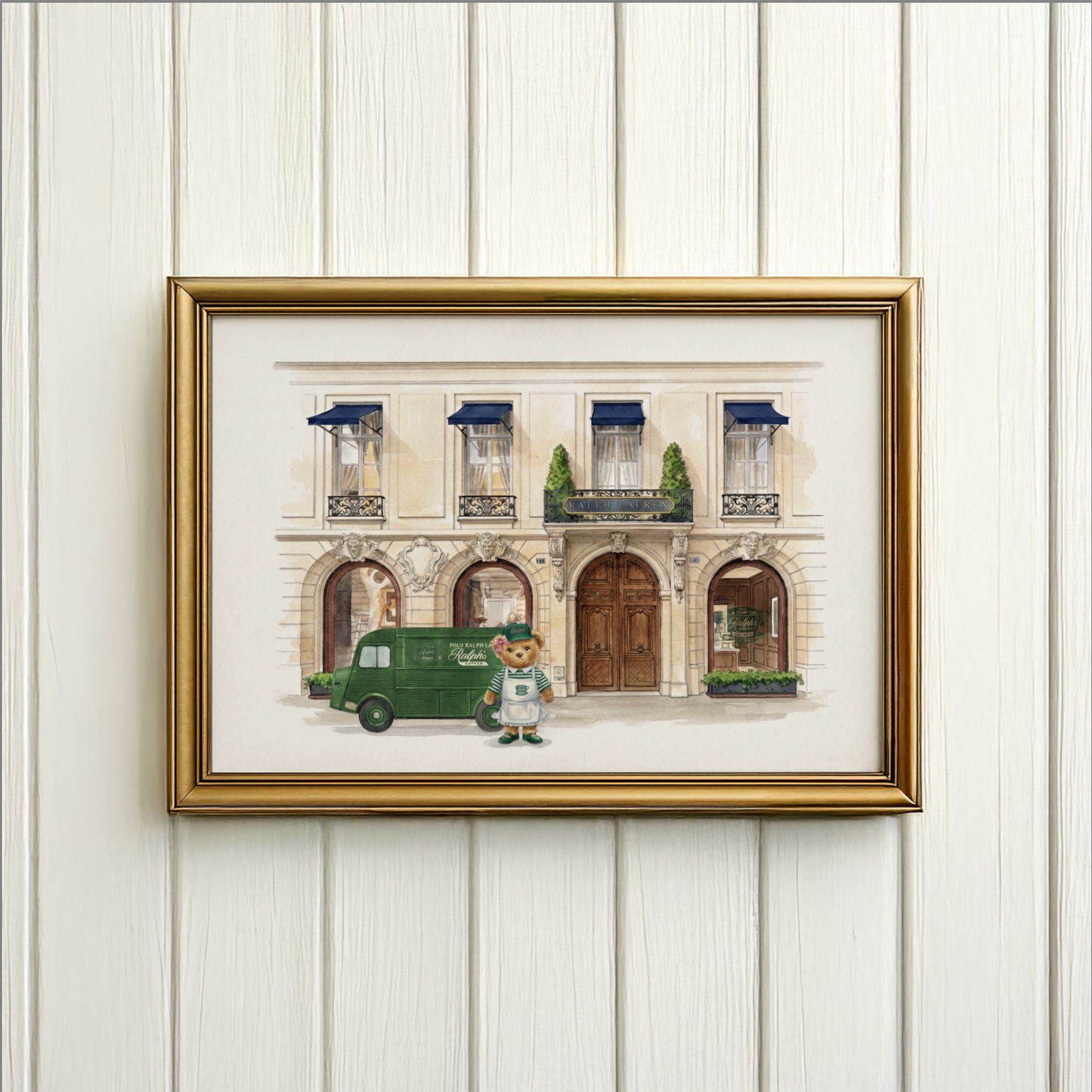 Ralph Lauren Paris Watercolor Print Ralph’s Coffee Saint Germain Illustration Paris Fashion Boutique Art Barista Polo Bear Wall Decor
