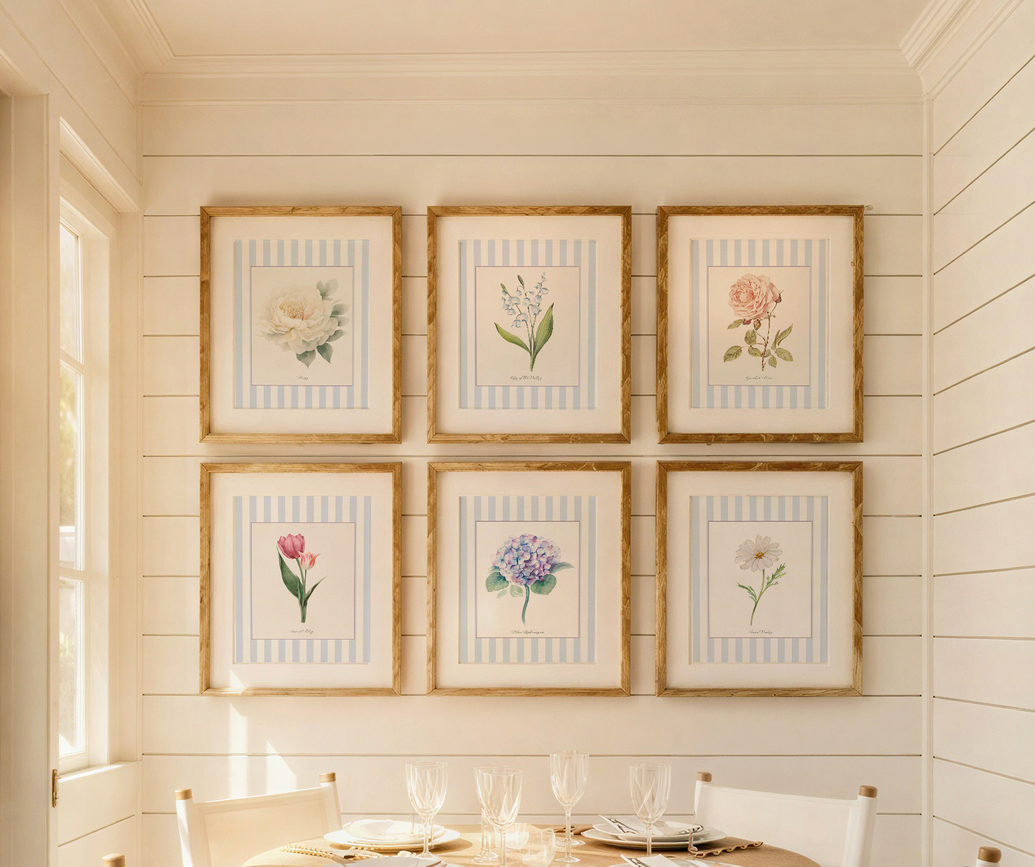 Floral Gallery Wall Collection of 6 Cotswolds Wildflower Botanical Watercolor Print Set Cottage Garden