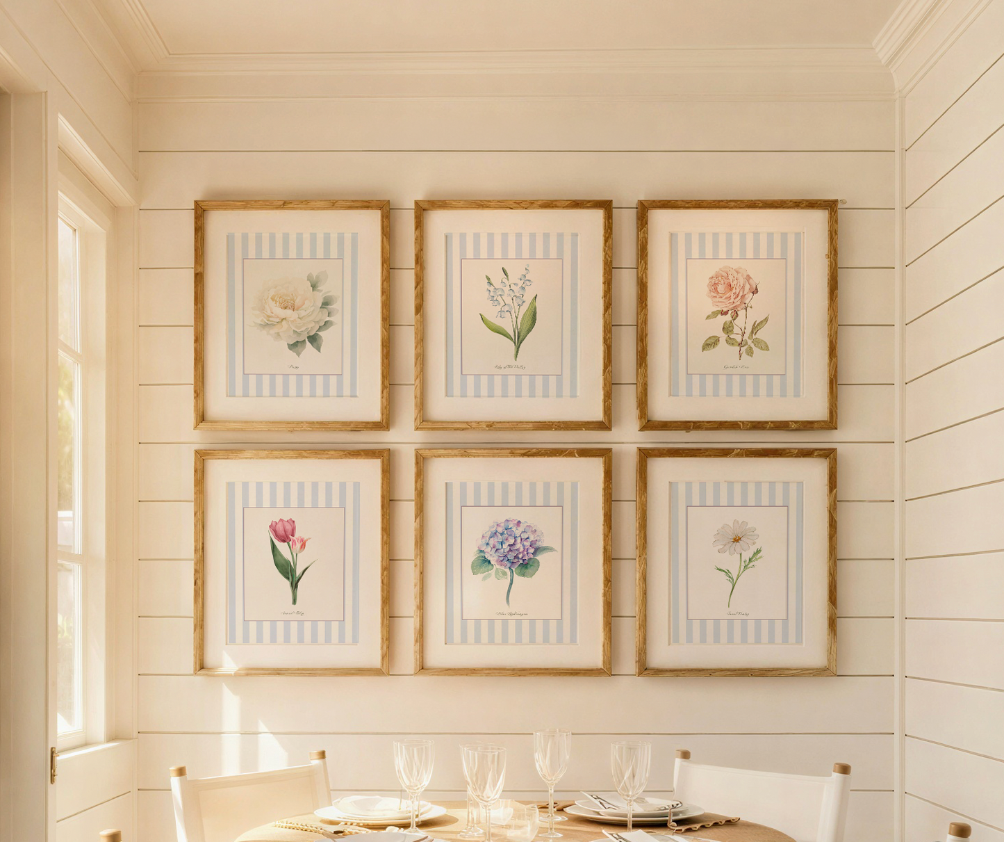 Floral Gallery Wall Collection of 6 Cotswolds Wildflower Botanical Watercolor Print Set Cottage Garden