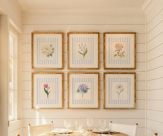 Floral Gallery Wall Collection of 6 Cotswolds Wildflower Botanical Watercolor Print Set Cottage Garden