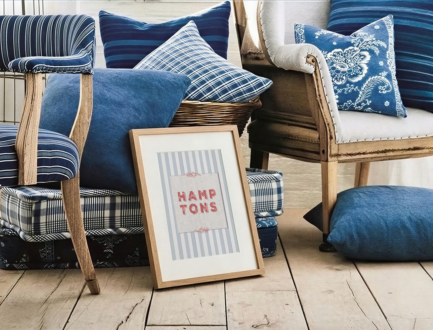 Hamptons Print Striped Coastal Wall Decor Travel Artwork Preppy Wall Art