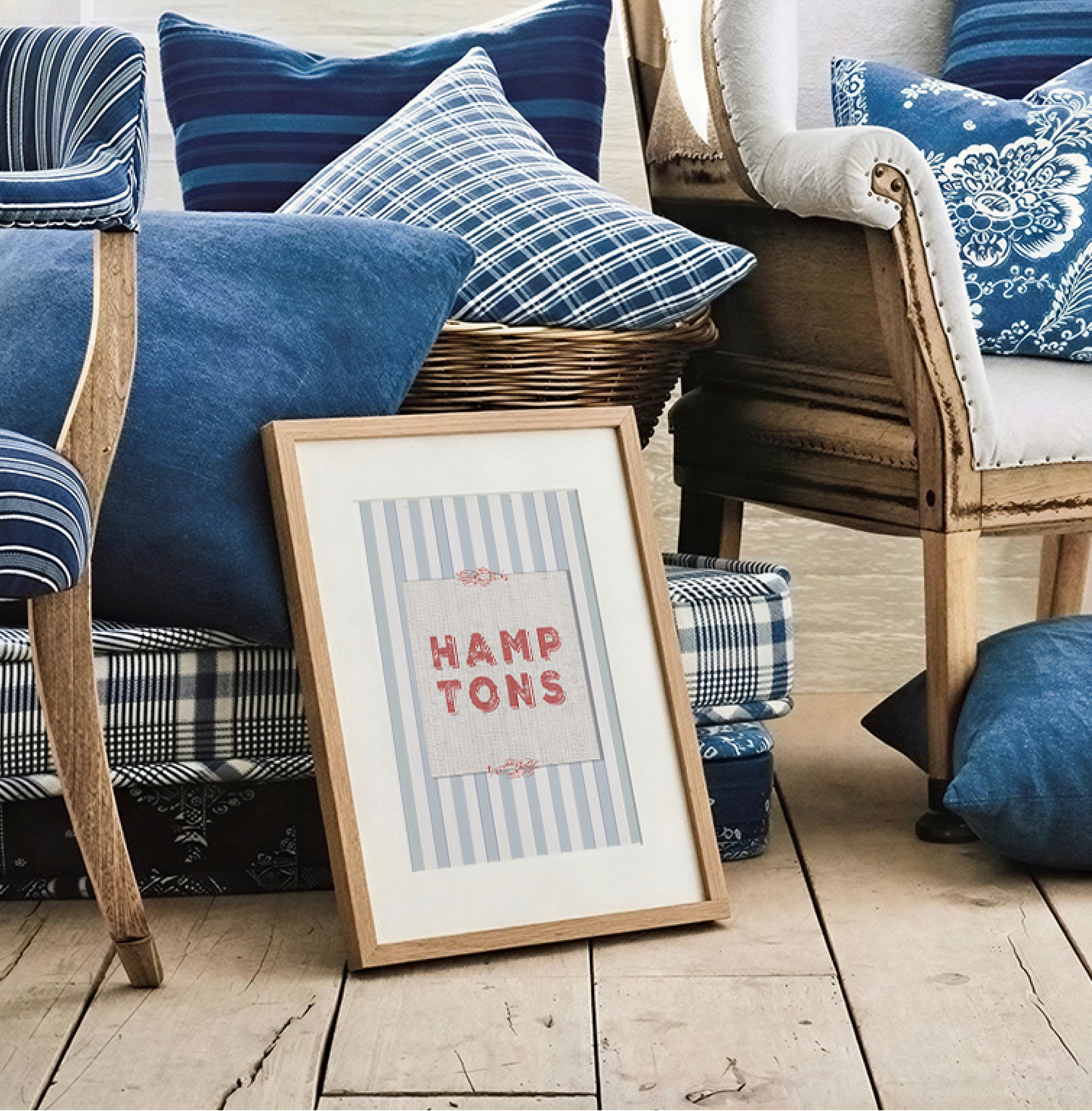 Hamptons Print Striped Coastal Wall Decor Travel Artwork Preppy Wall Art