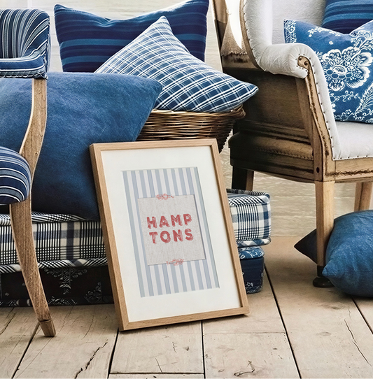 Hamptons Print Striped Coastal Wall Decor Travel Artwork Preppy Wall Art
