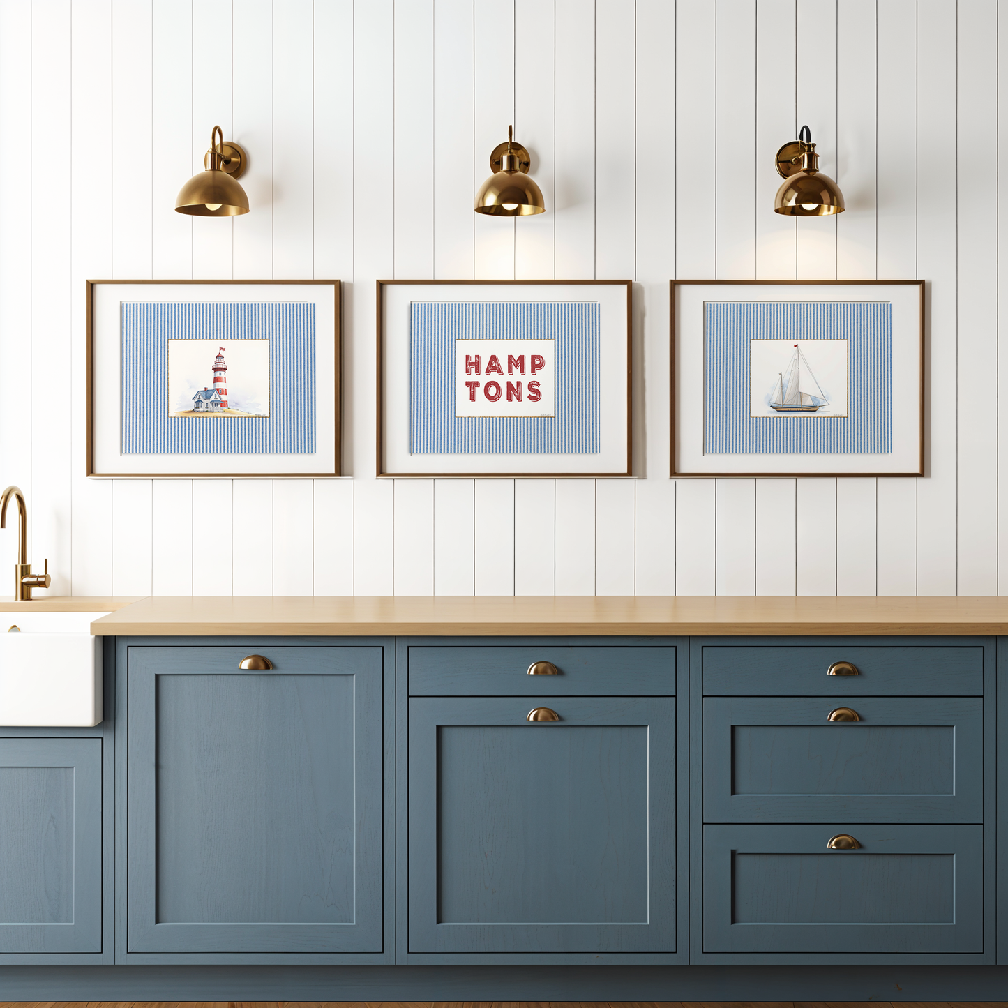 Coastal Print Set of 3 Sailboat Illustration Lighthouse Artwork Nantucket Hamptons Summer Wall Art