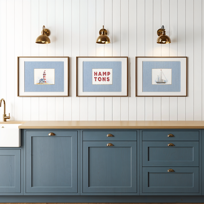 Coastal Print Set of 3 Sailboat Illustration Lighthouse Artwork Nantucket Hamptons Summer Wall Art