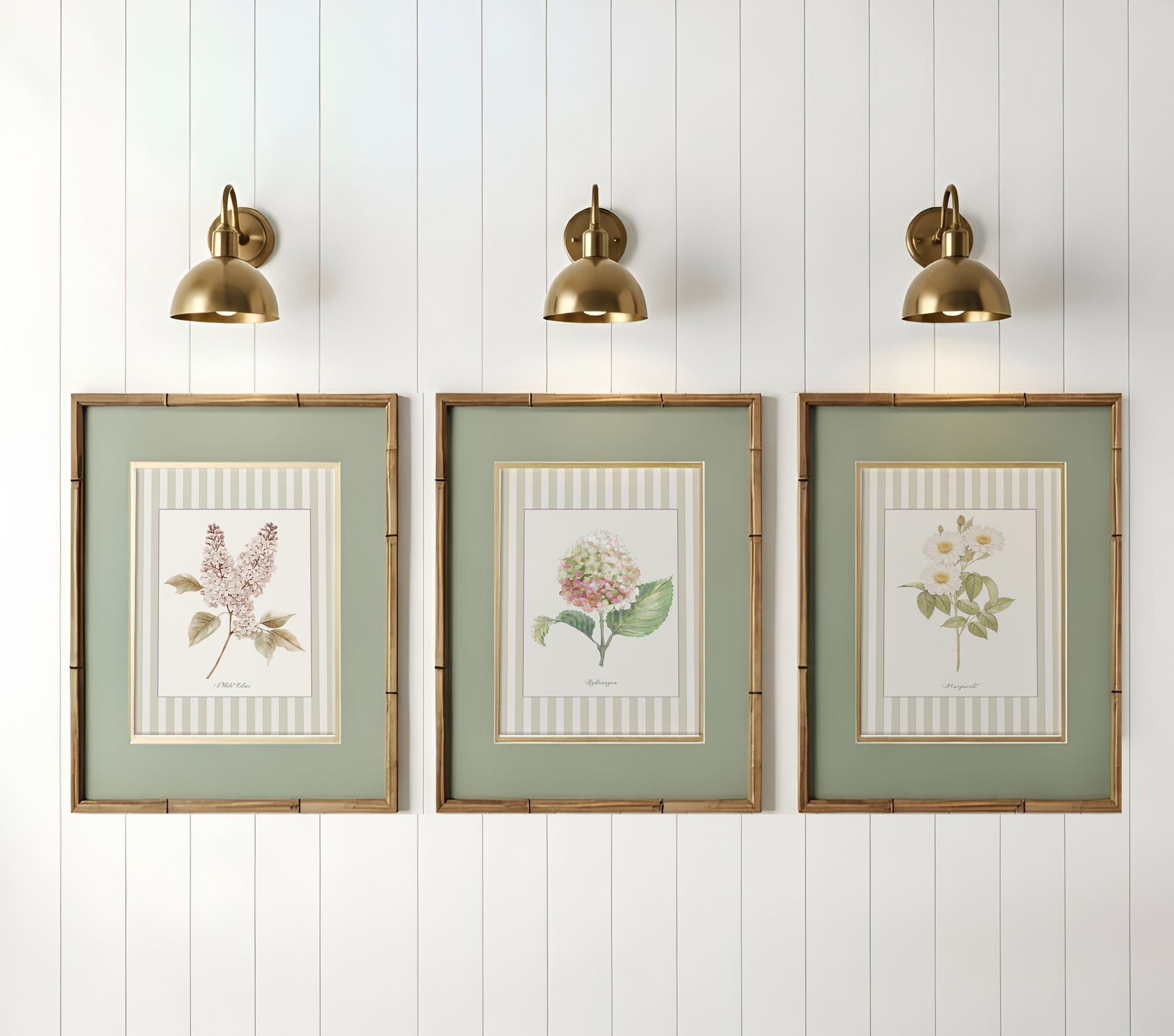 Floral Gallery Wall Set of 3 Botanical Hydrangea Artwork Lilac Prints