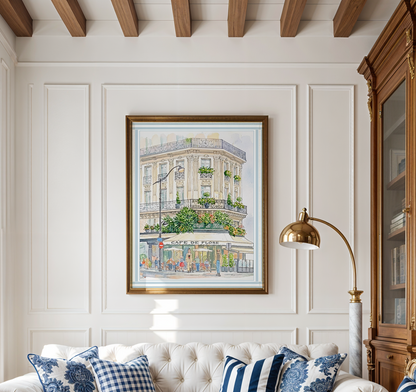 An Afternoon at Café de Flore Paris Café Wall Art Print | Saint-Germain Watercolor & Ink Illustration