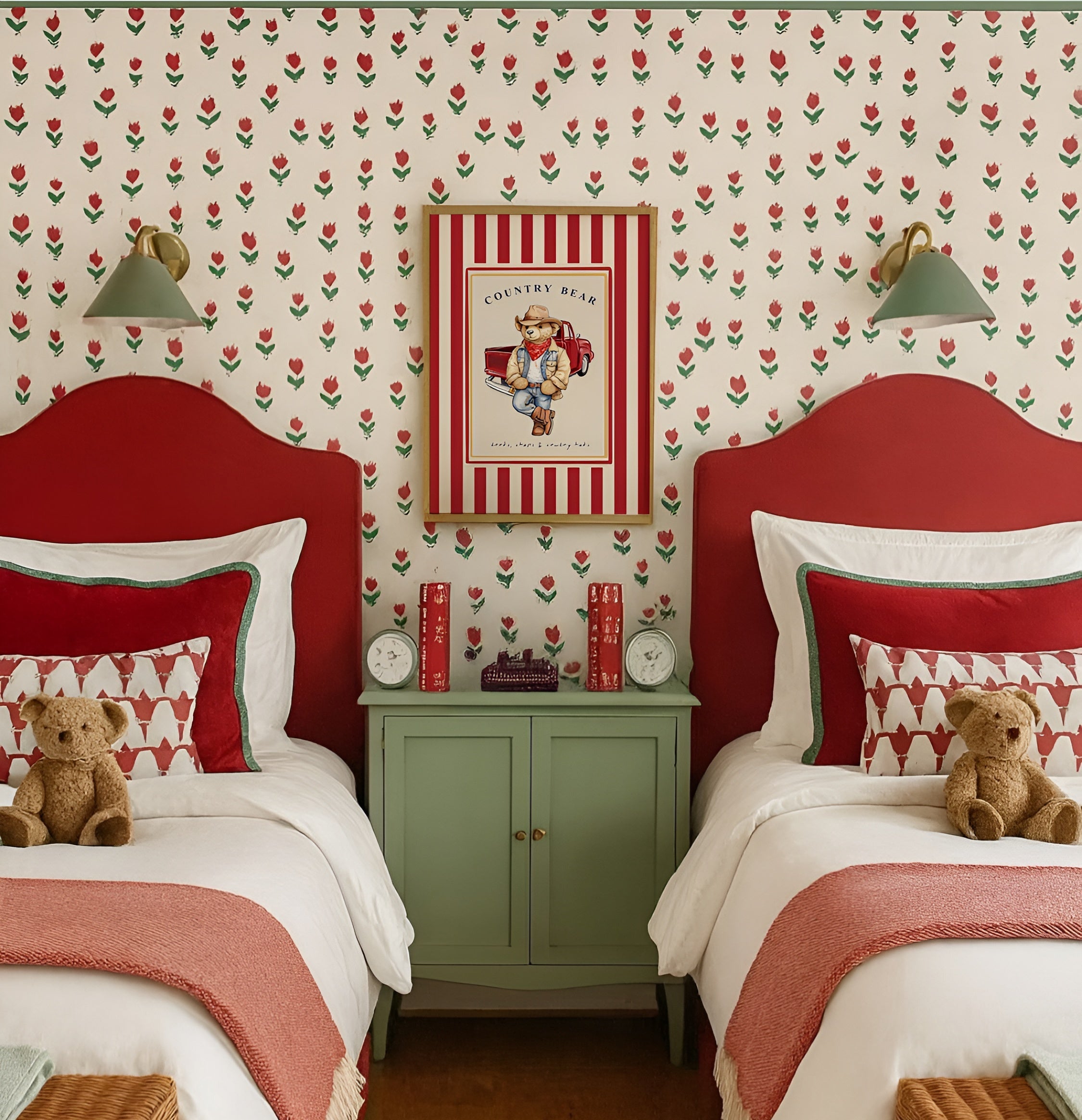 Country Bear Vintage Striped Truck Illustration, Cowboy Bear Artwork