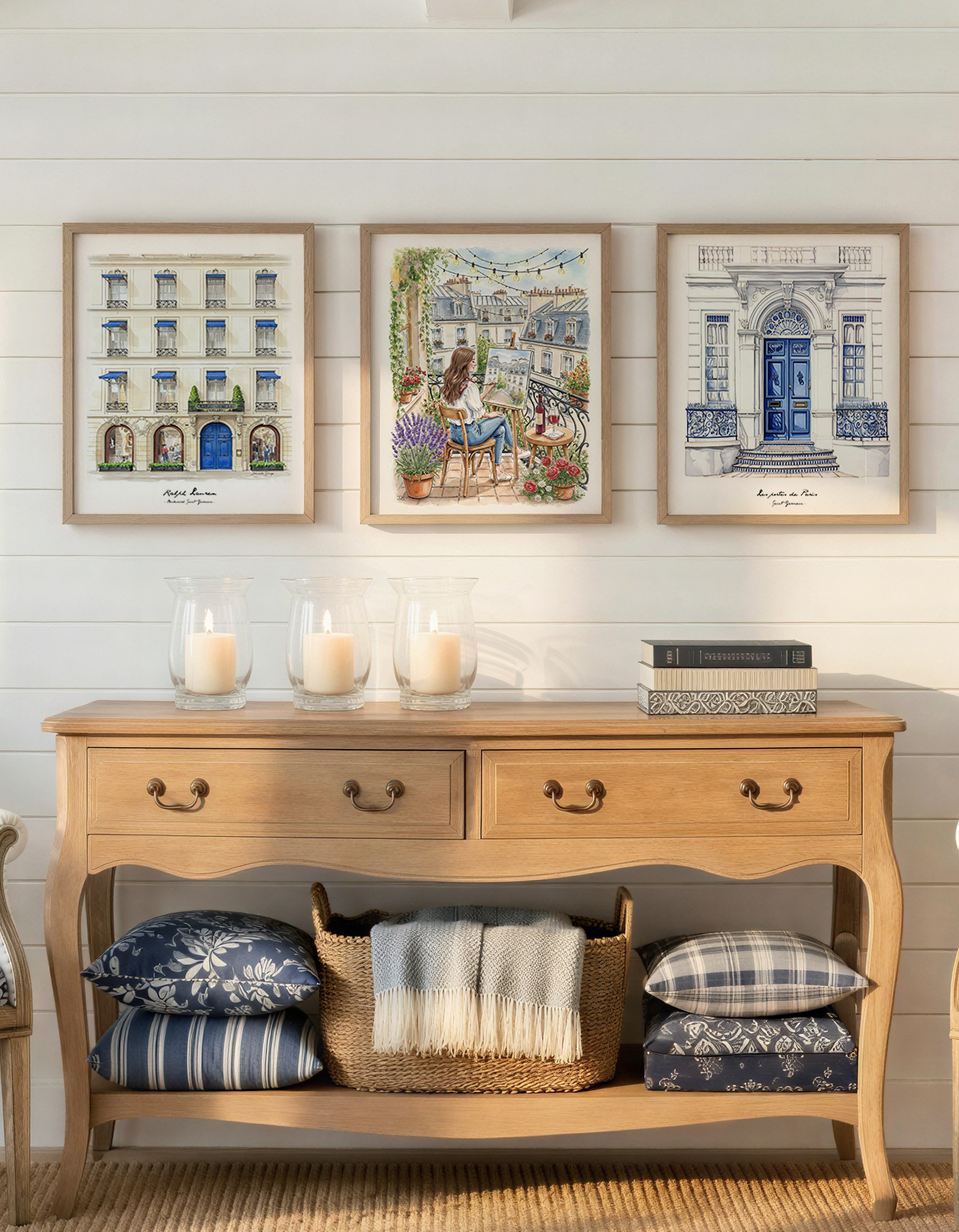 Set of 3 Paris Prints  Parisian Wall Art with Haussmann Architecture, Ralph Lauren Store,  Balcony Scene & Saint-Germain Illustration
