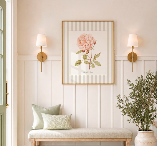Garden Rose Watercolor Print, Botanical Illustration Cottage Garden Artwork