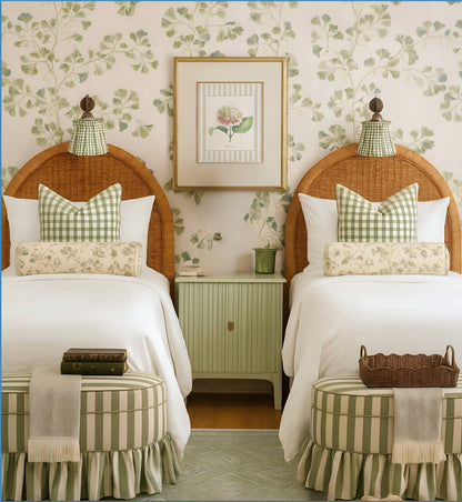 Hydrangea Watercolor Print on Striped Background