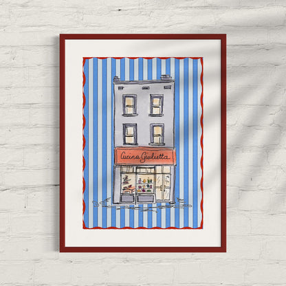 Paris Shop Illustration Print Paris Bakery Striped Design