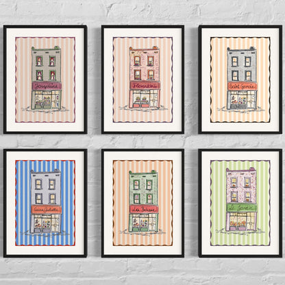 Paris Shop Illustration Print Paris Bakery Striped Design