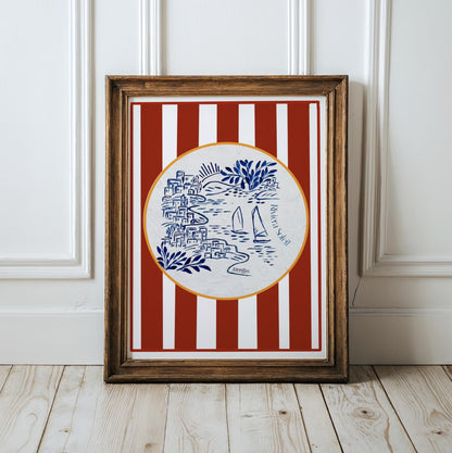 Hamptons Art Print Coastal Wall Art Sailboat Illustration Beach House Decor Nautical Art